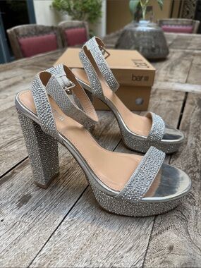 NEW Bar III Ivy Silver Rhinestone Platform Block Heels